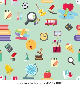 seamless background with colorful school icons