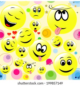 Seamless background of colorful smiley faces