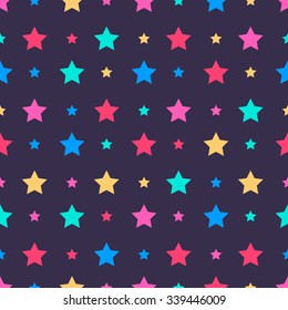 Seamless background with colorful stars. Endless texture can be used for web design, printing onto fabric and paper or scrapbooking. Abstract geometric shapes