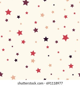 Seamless background with colorful stars. Seamless pattern with colored stars of various sizes on white background. Childish background for postcards, wallpaper with stars. Seamless pattern with stars