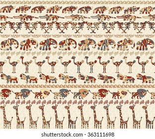Seamless background with colorful stylized animals Africa. A sample of fabric, wrap or wallpaper. For the convenience of editing the image elements are in different layers. 
