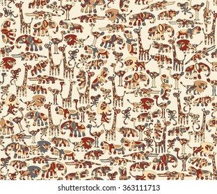 Seamless background with colorful stylized animals Africa. A sample of fabric, wrap or wallpaper. For the convenience of editing the image elements are in different layers. 
