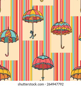 Seamless Background Colorful Umbrellas Pattern. Vector Illustration.