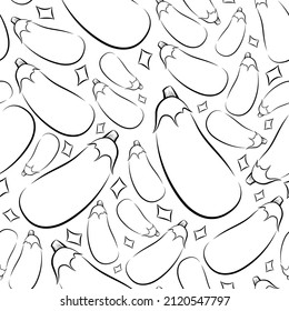 Seamless background. Coloring page. Eggplant. Vegetable pattern. 