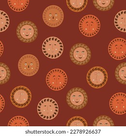 Seamless background, comical abstract faces. Repeating print, man odd face. Surface design with simple shapes
