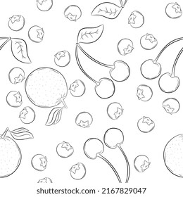 A Seamless Background composed of Blueberries, Cherries and Oranges! Hand-drawn and vectored, ready to use for your business!