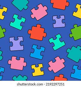 Fondo sin foco compuesto de piezas de rompecabezas. Fondo claro sin inconveniente con rompecabezas. Para textiles, impresiones, papel envolvente.