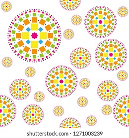 seamless background of concentric circles of squares in various colors on white