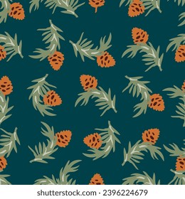 seamless background with cones and fir branches. Vector design for paper. fabric and other surface.