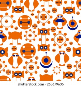 seamless background consisting of abstract symbols, orange and blue