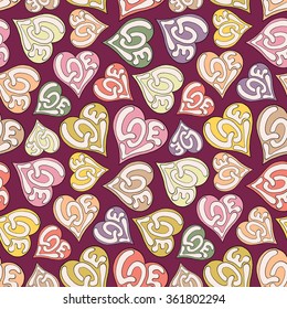 Seamless background consisting of hearts for Valentines day, vector illustration