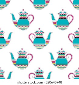 Seamless background consisting of pots, white background