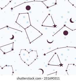 seamless background with constellations and stars, vector illustration