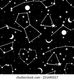 seamless background with constellations and stars, vector illustration