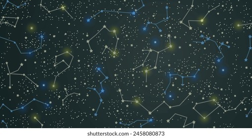 Seamless background of constellations twinkling in the night.