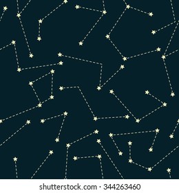 Seamless background of constellations. Vector illustration for surface designe or wrapping paper, textile and gift card.