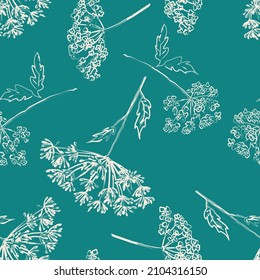 Seamless background of contour drawings abstract umbrella plants