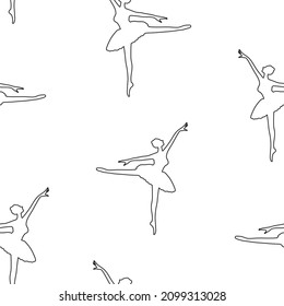 Seamless background of contour drawings graceful dancing ballerina