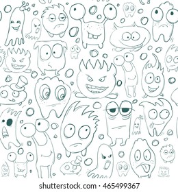 Seamless background contour funny monsters for Halloween holiday or for your design. It can be used for childrens books with fairy tales. Vector illustration