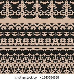 Seamless background with contrasting patterned stripes in ethnic style