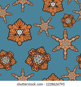 Seamless background with cookies in the form of snowflakes.