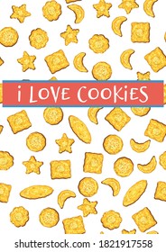 seamless background of cookies with the inscription vector