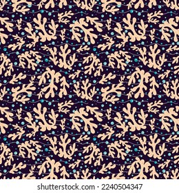 Seamless background with corals and bubbles on a marine background. Vector illustration