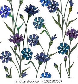 Seamless background with cornflowers. Perfect for scrapbook. Vector illustration, EPS 10