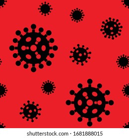 Seamless background of Coronavirus.   Black molecules of COVID-19. Pattern