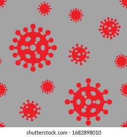 Seamless background of Coronavirus or a different virus. Red molecules of COVID-19. Pattern