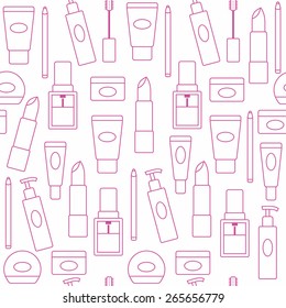 Seamless background with cosmetics icons