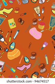 Seamless background with cosmetics, vector  illustration