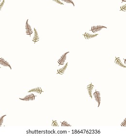 Seamless background countryside fern gender neutral pattern. Whimsical minimal earthy 2 tone color. kids nursery wallpaper or boho cartoon forest plant fashion all over print.