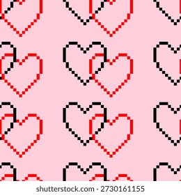 Seamless background of couple heart pixel art.