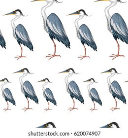 Seamless background with crane birds illustration