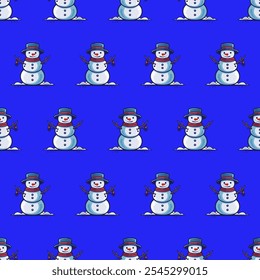 Seamless background created by many snow mans in blue background