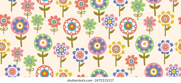 Nahtloser Hintergrund mit kreativen Blumen. Helle ungewöhnliche kreative Blumen. Vektorgrafik.