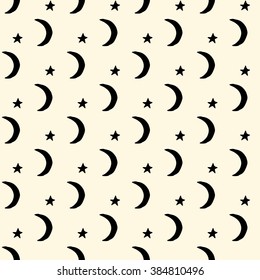 Seamless background. Crescent moon and star pattern. 