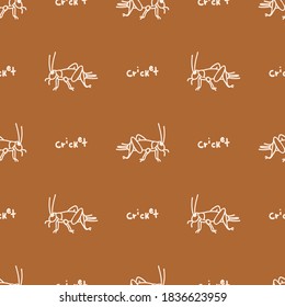 Seamless background cricket insect gender neutral pattern. Whimsical minimal earthy 2 tone color. Kids nursert wallpaper or boho cartoon bug fashion all over print. 