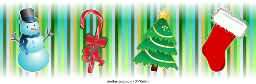 seamless background with cristmas tree, candy cane, stocking, snowman