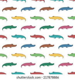 Seamless background with crocodiles of different color