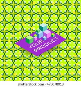 Seamless background of cross and circle green pattern for product presentation, in Arabian style. Basis for display of goods. Vector