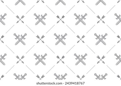 Seamless background with crossed swords and arrows - pattern for wallpaper, wrapping paper, book flyleaf, envelope inside, etc. Vector illustration.