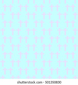 Seamless background with crosses in the style of pastel goth in pink and purple tones.