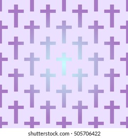 Seamless background with crosses in the style of pastel goth in pink and purple tones.