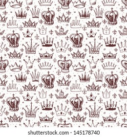 Seamless background with crowns. Can be used for wallpaper, pattern fills, textile, web page background, surface textures. Vector illustration.