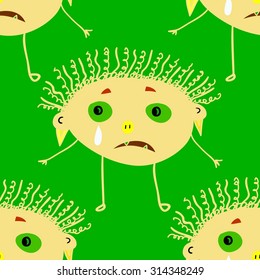 Seamless background with crying monsters, vector illustration. 