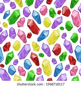 El fondo es impecable. Cristales de diferentes colores y tamaños aislados sobre fondo blanco. 