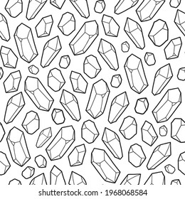 Seamless background. Crystals of different sizes. Black outline. 