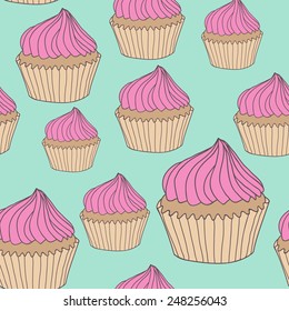 Seamless background with cupcakes
